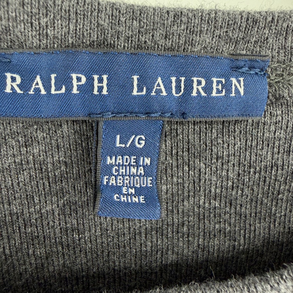 Ralph Lauren Mens Large Charcoal Grey Long Sleeve Cotton Crewneck Green Pony - Picture 3 of 6